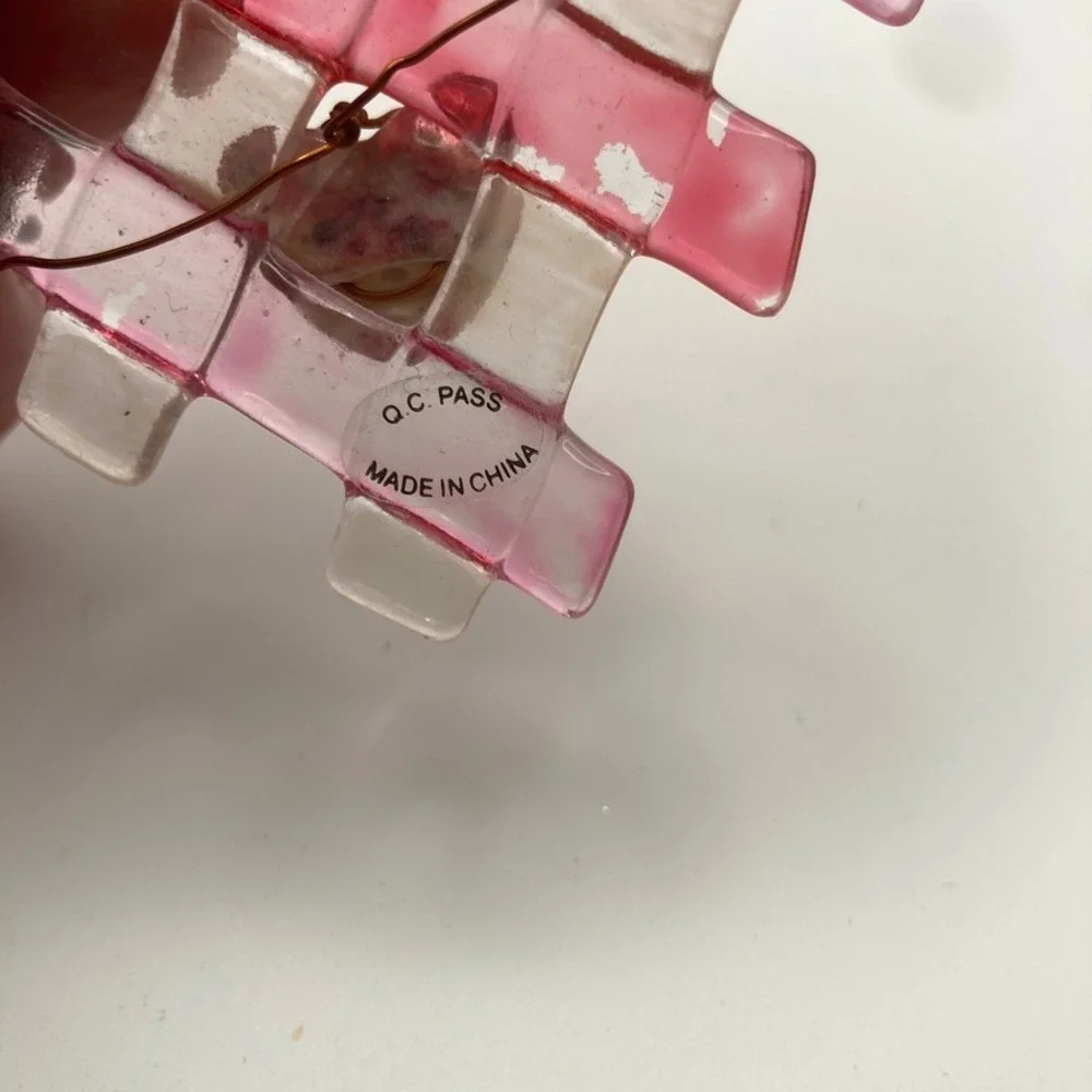 Fused Glass Heart Wall Hanging Red/Pink‎ Beaded with Copper Wire